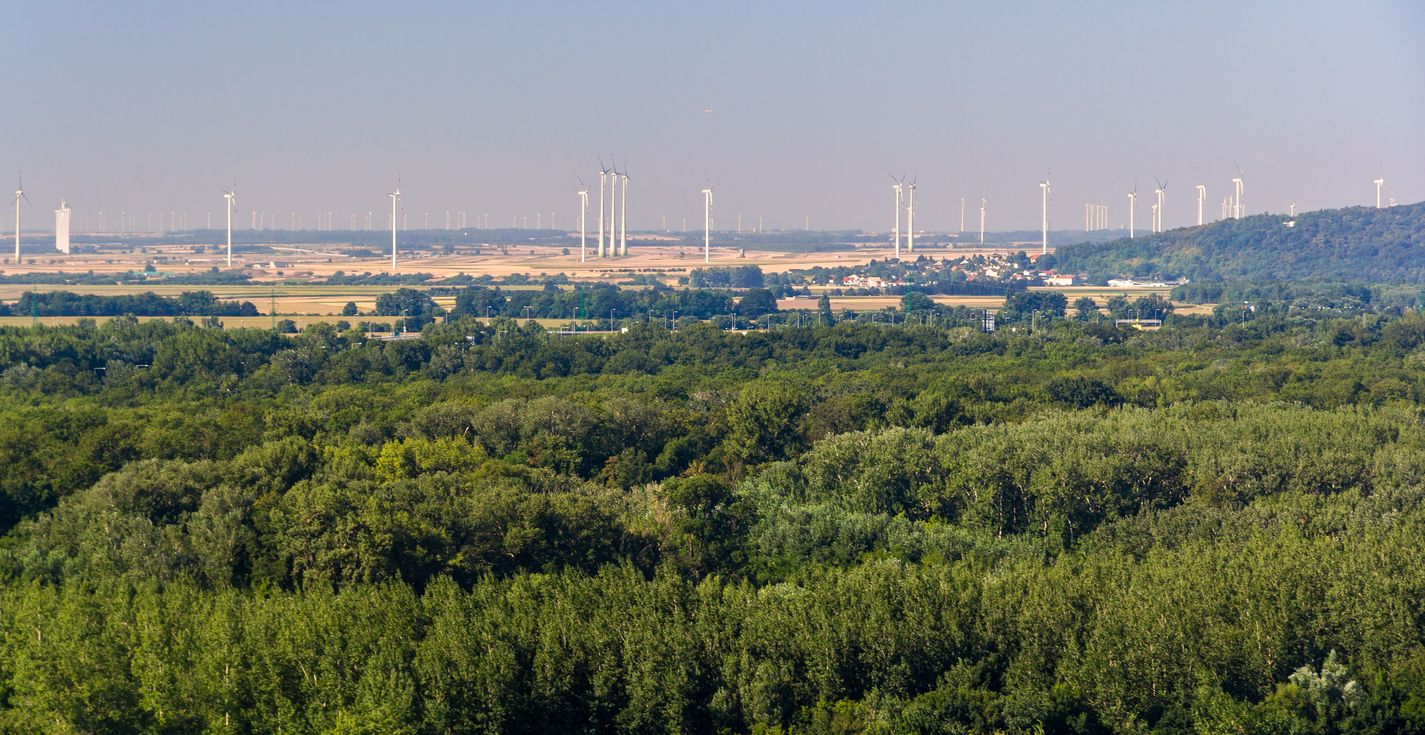 Rakúske veterné turbíny v poliach pri Bratislave