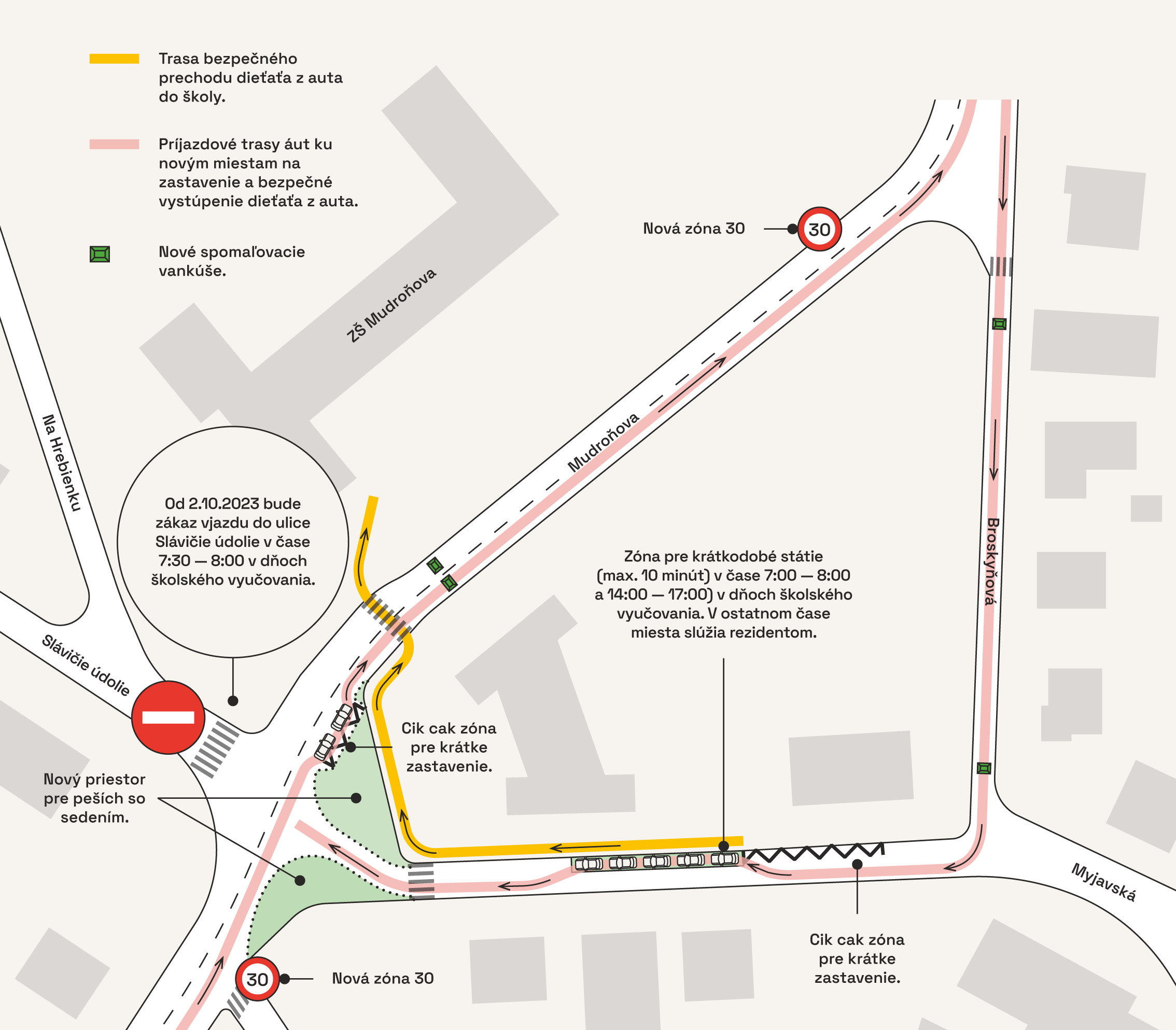 Schéma zmeny dopravy na Mudroňovej ulici v Starom Meste 