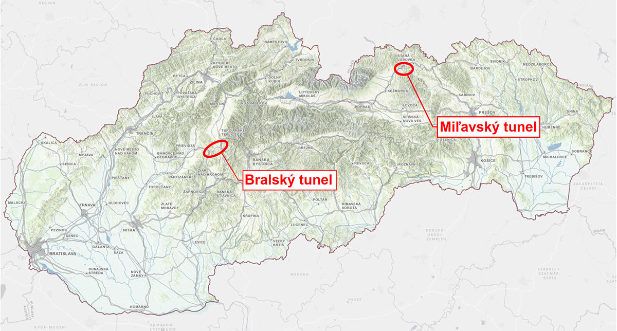 Obr. 1 Poloha Miľavského a Bralského tunela