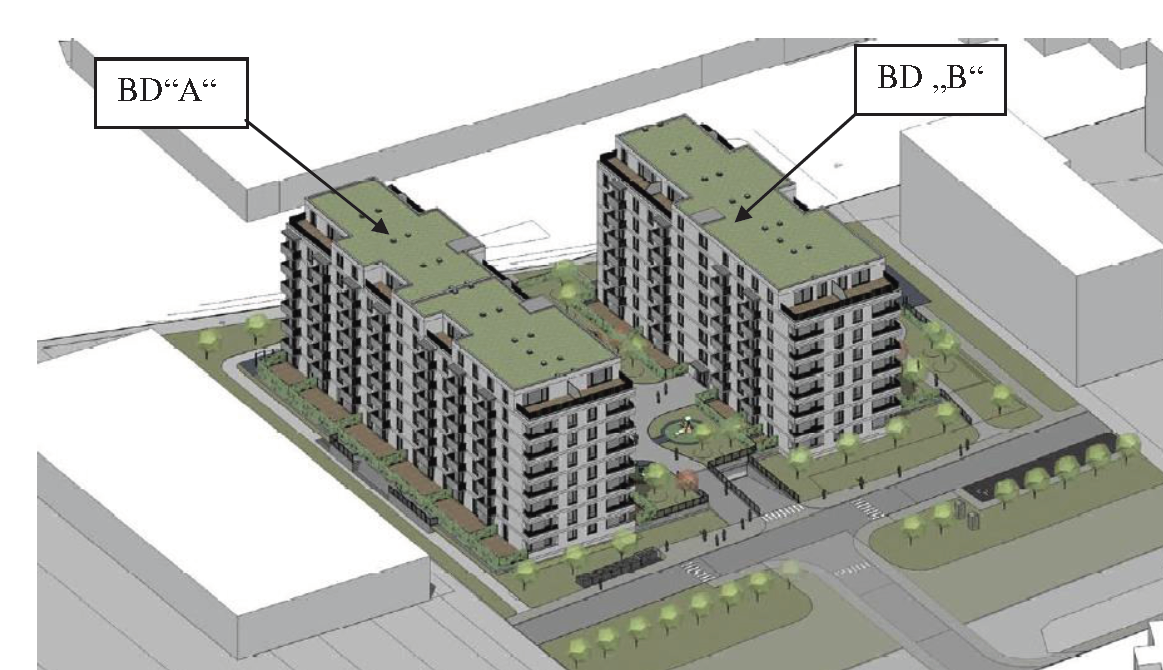 Projekt Martin-Košútska obsahuje dva bytové domy so 168 bytmi.