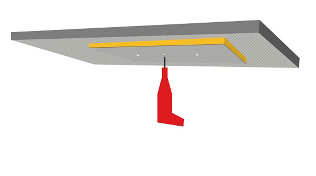 06 | Skrutky s oceľovou podložkouPostačujú dve skrutky na izolačnú dosku, to sú tri skrutky na jeden štvorcový meter. Montáž izolácie sa musí realizovať skrutkami s oceľovou podložkou, ktoré sa skrutkujú priamo do predvŕtaného otvoru v stropnej konštrukcii. 