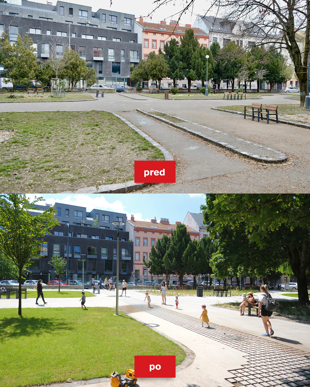 Podoba parku na Dunajskej v Starom Meste pred a po rekonštrukcii