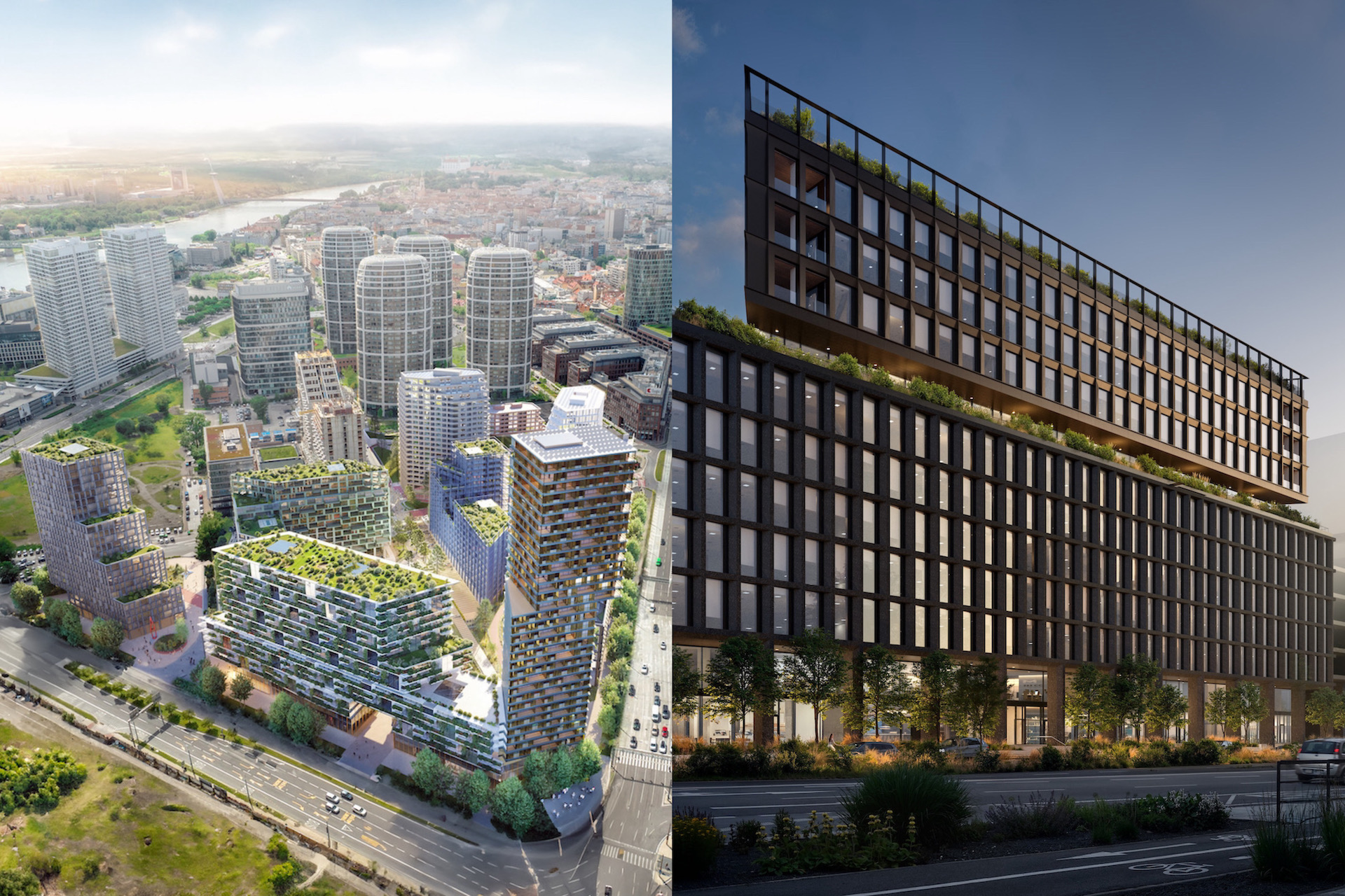 Projekt Urban Oasis (vľavo) a nové sídlo Penta Real Estate