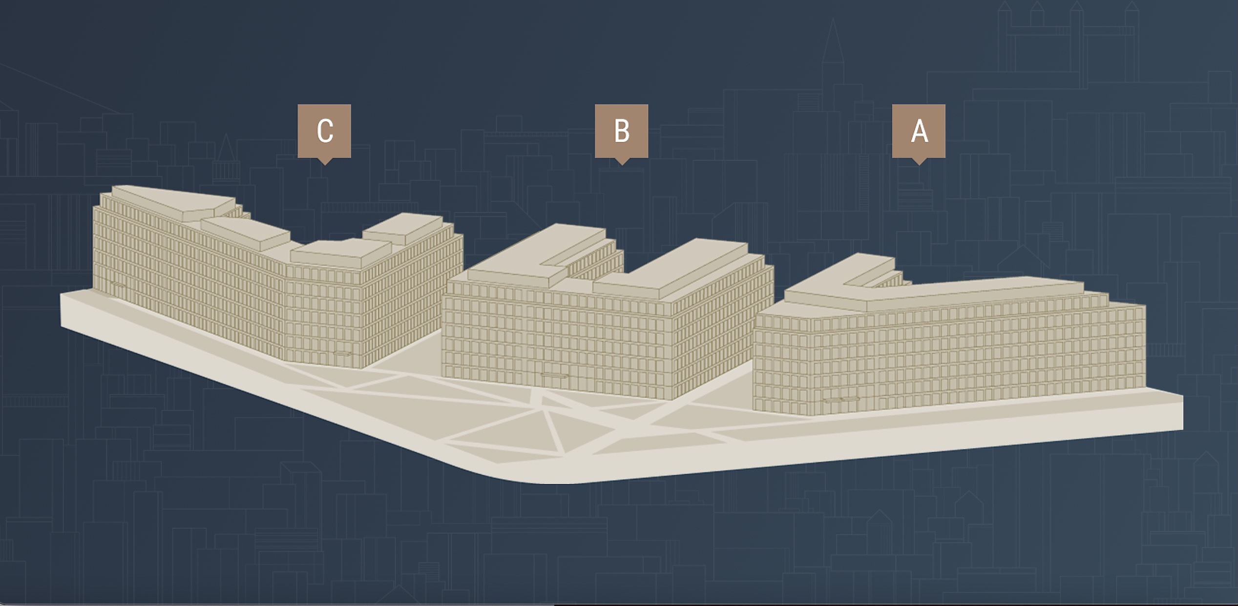 Rozľahlý kancelársky komplex obsahuje budovy Twin City A, Twin City B a Twin City C, ale aj nárožnú vežu Twin City Tower