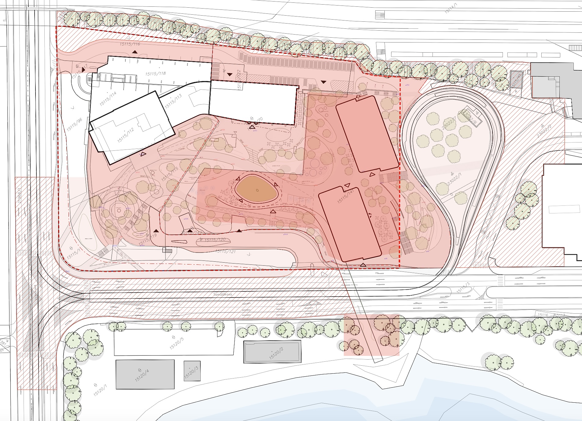 Situácia Lakeside Park 03 – vplyv na okolie. Dokumentácie EIA zaznamenala lávku pre peších (vpravo dole) k jazeru Kuchajda už v roku 2021