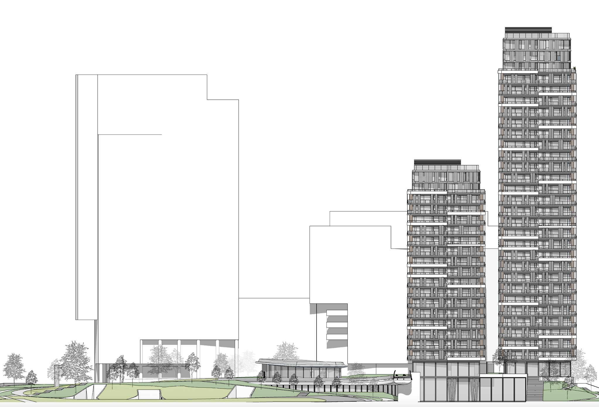 Pohľad stavby Lakeside Park 03 podľa dokumentácie EIA z roku 2021, teda ešte pred úpravami v projekte