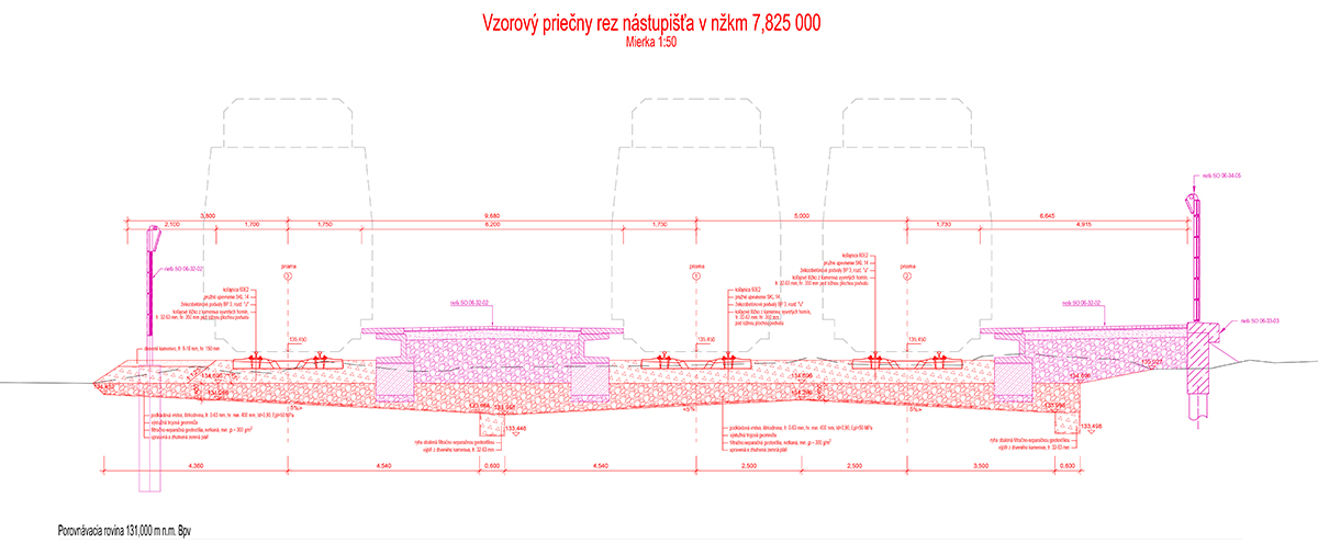 Vzorový priečny rez nástupišťom v nžkm 7,825 000