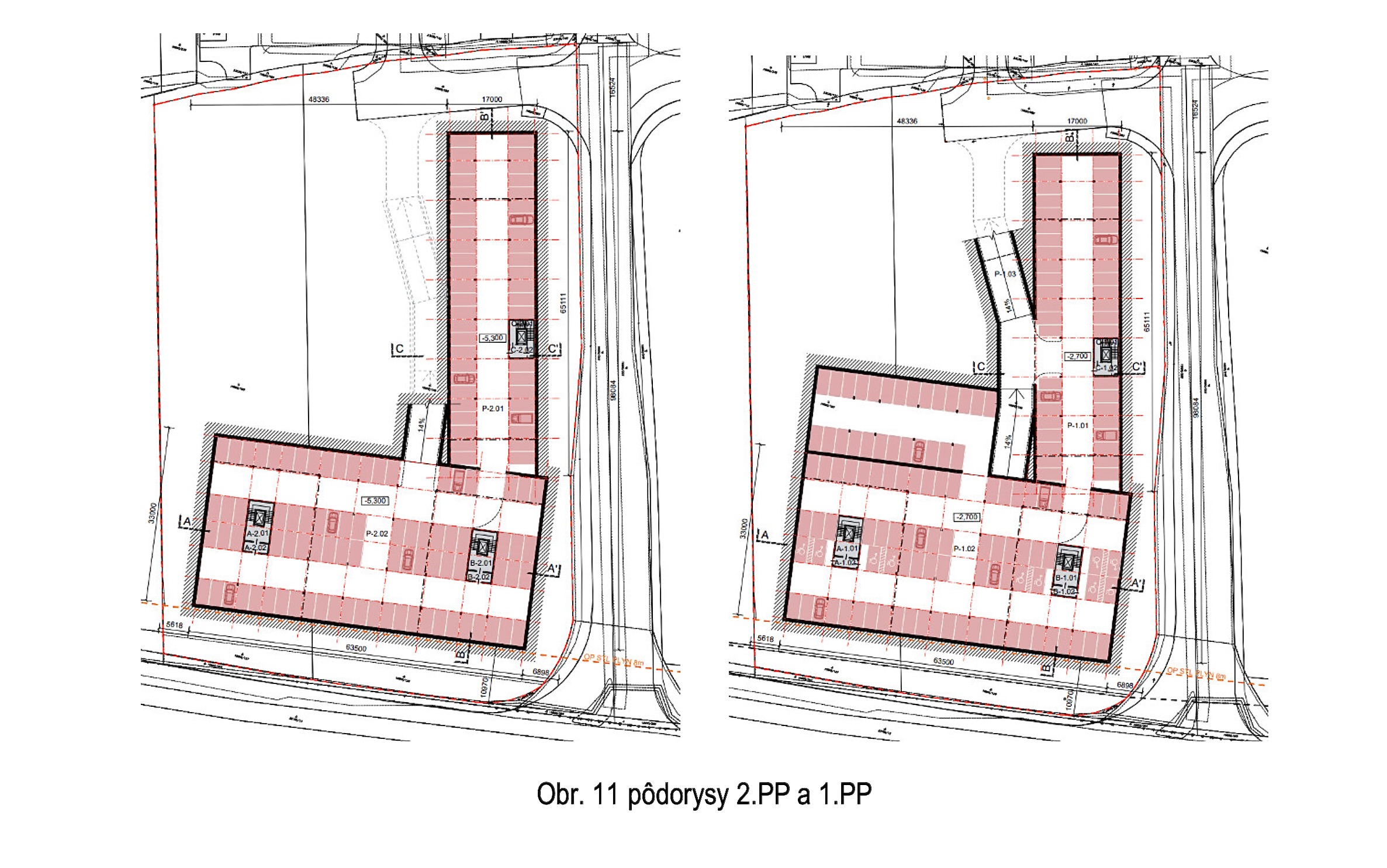 Polyfunkčný komplex Baurea – pôdorysy podzemných podlaží