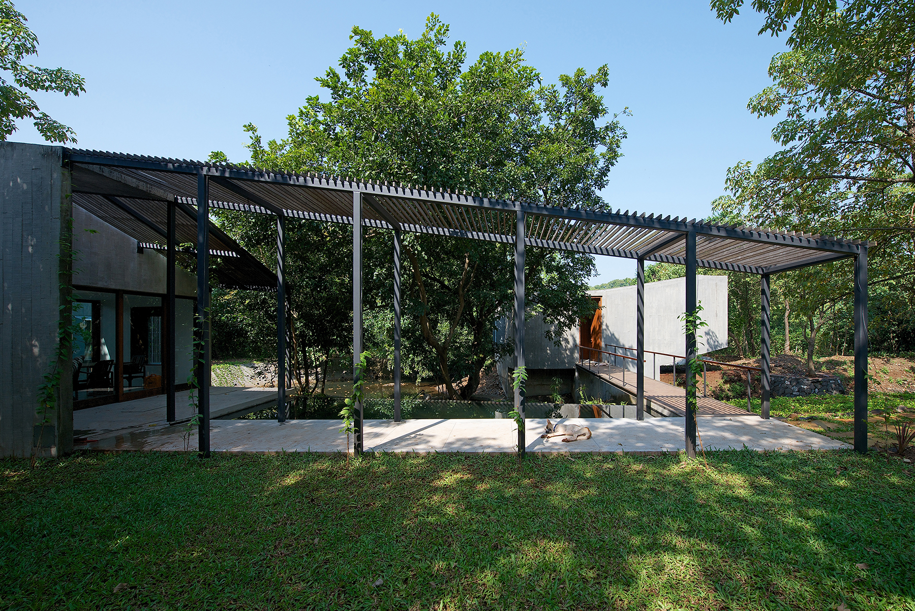 Architecture BRIO House on a Stream 26 Pool Pergola from Lawn